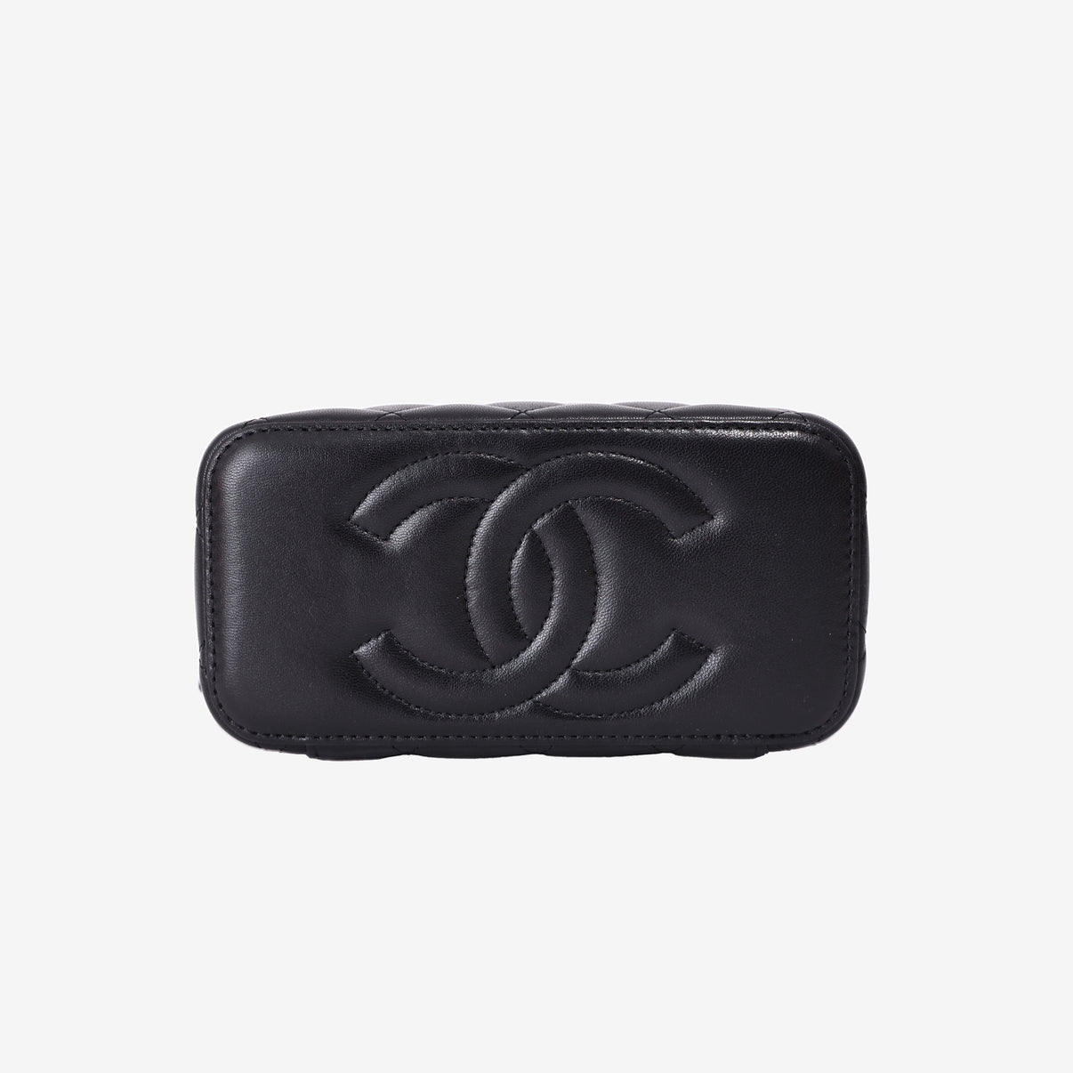 Chanel Small Vanity Case with Top Handle in Black Lambskin Leather with Gold Hardware bottom view