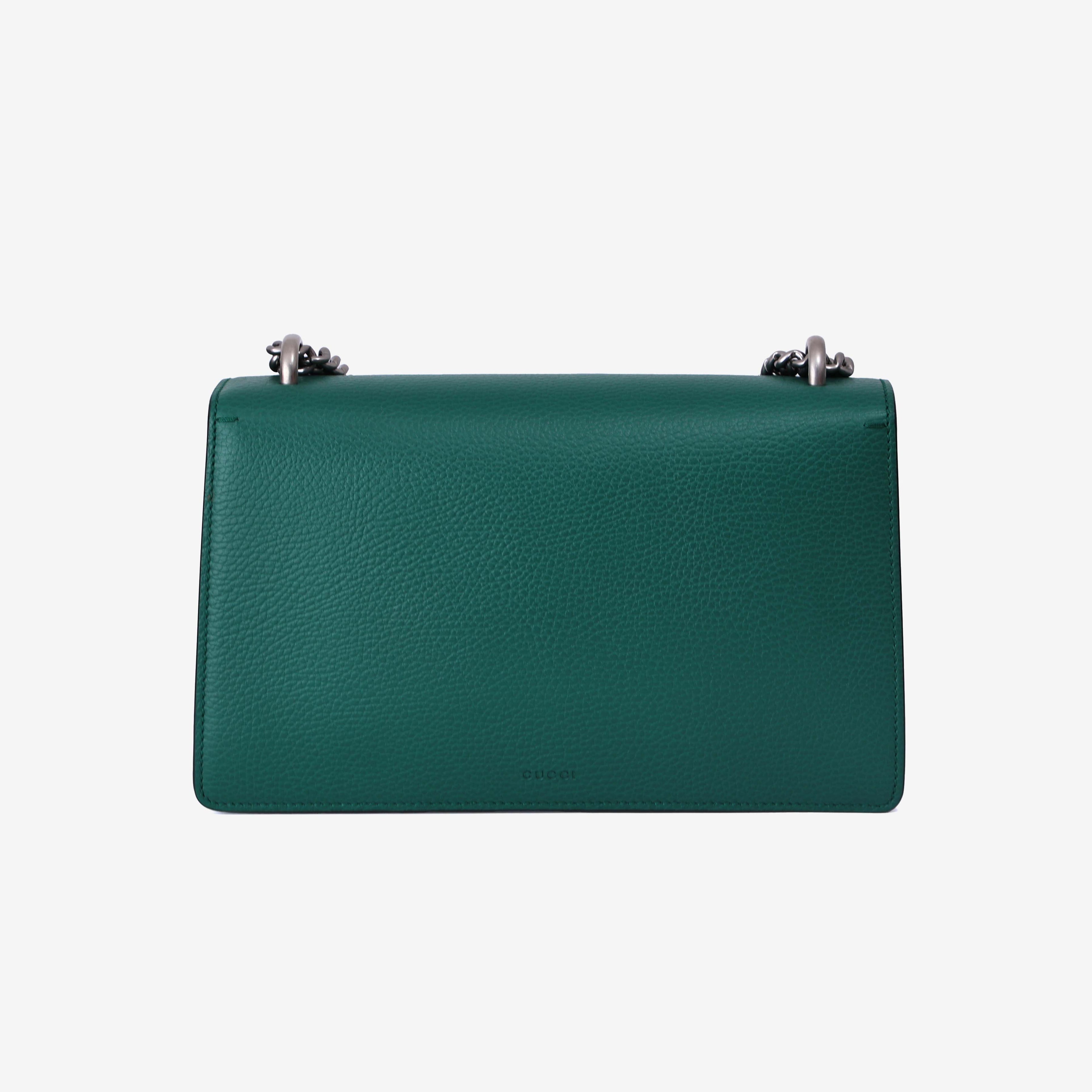 Gucci Dionysus Small Shoulder Bag in Green Grained Calfskin Leather with Silver Hardware back view