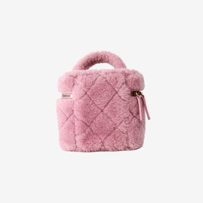 Chanel Mini Coco Handle Shearling Flap Bag in Pink with Gold Hardware