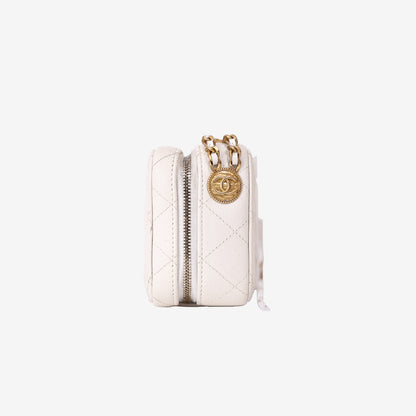 Chanel Twist Your Buttons Clutch with Chain in White Caviar Leather with Gold Hardware