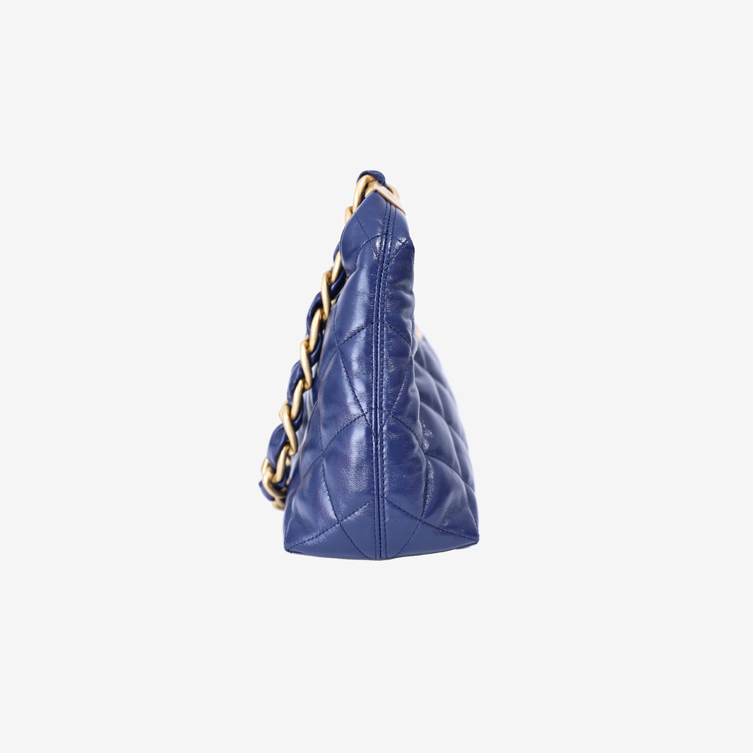 Chanel Wild Stitch Hobo Bag in Blue Shiny Lambskin Leather with Gold Hardware side view