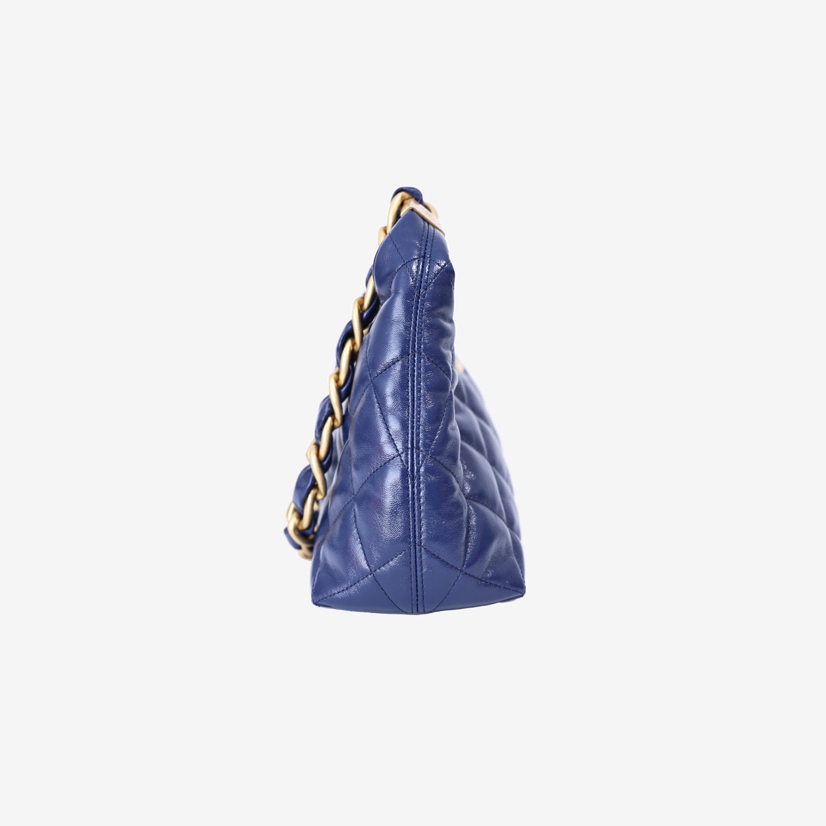 Chanel Wild Stitch Hobo Bag in Blue Shiny Lambskin Leather with Gold Hardware side view