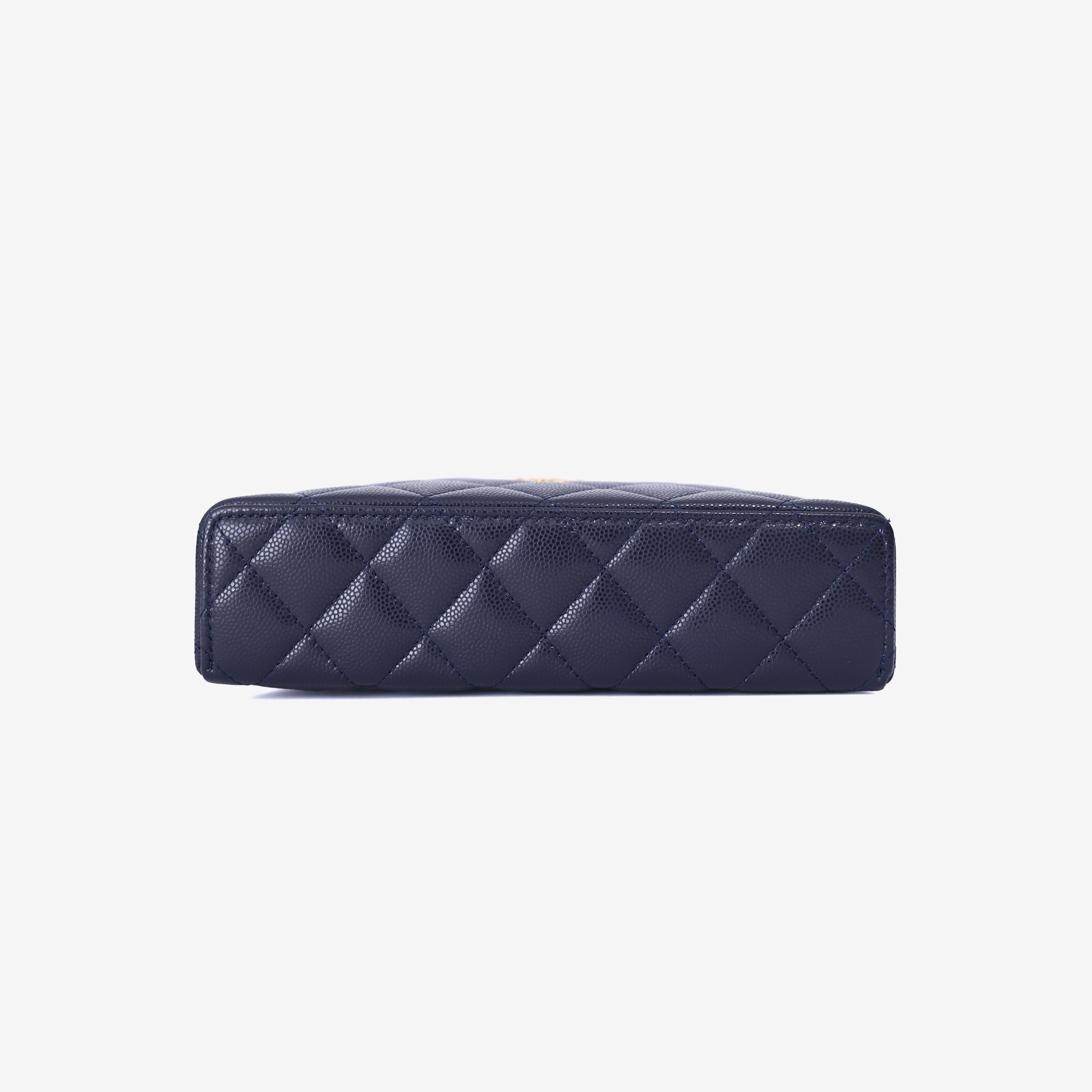 Chanel Long Vanity Case with Chain in Blue Caviar Leather with Gold Hardware bottom view