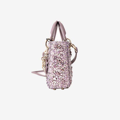 Dior Lady Dior Micro in Purple Satin with Embroidery Faux Detailing