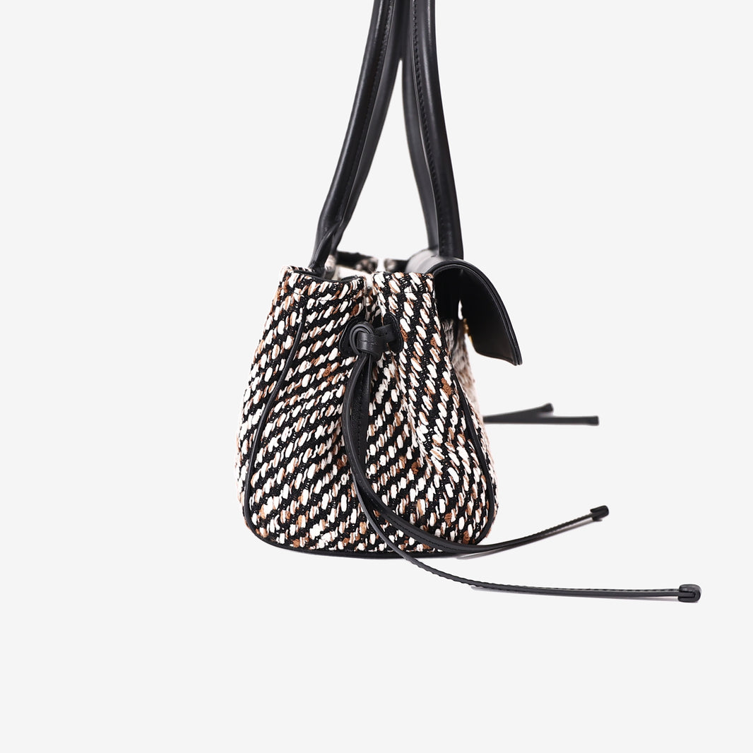 Chanel 26S East-West Shopping Tote in Black Calfskin and Multicolour Tweed with Gold Hardware