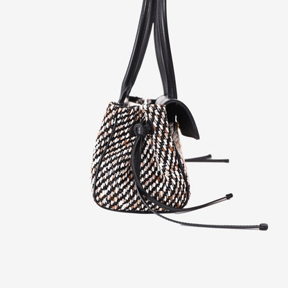 Chanel 26S East-West Shopping Tote in Black Calfskin and Multicolour Tweed with Gold Hardware