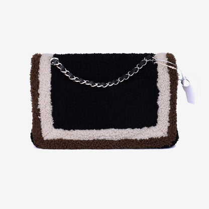 Chanel Classic Medium Double Flap Bag in Tri-Color Shearling with Silver Hardware