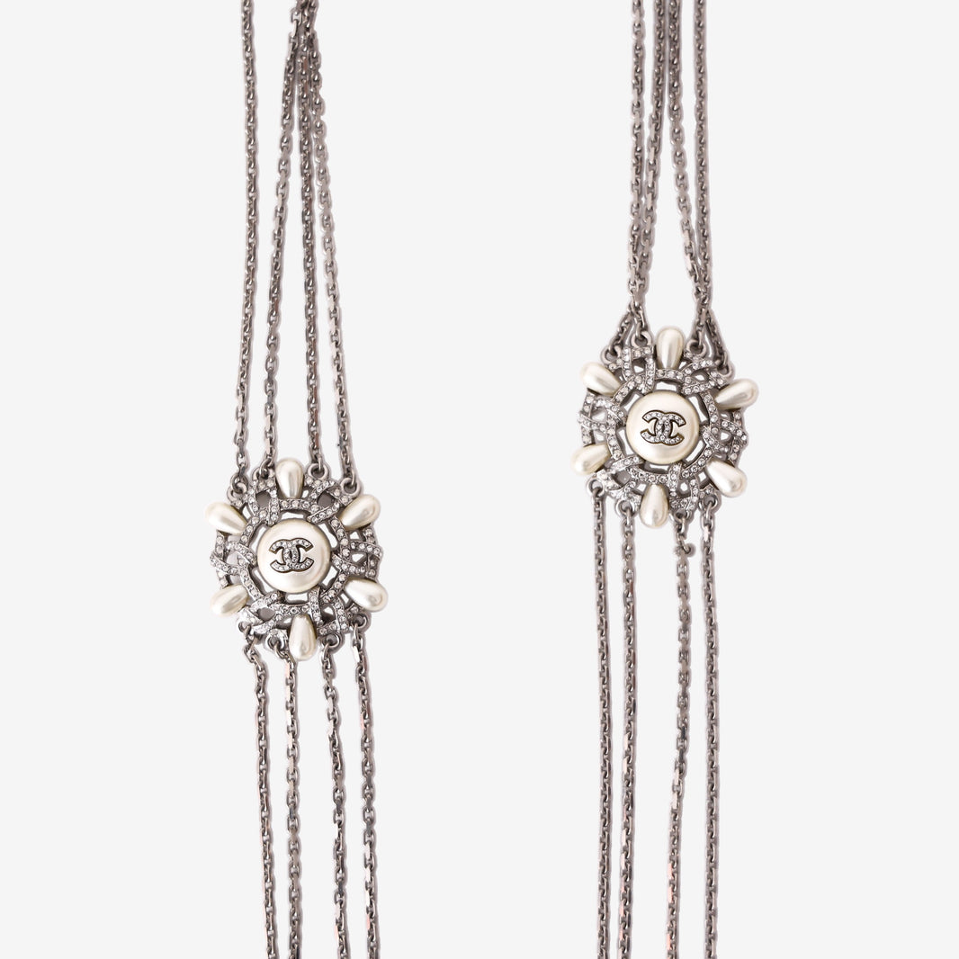 Chanel Crystal and Faux Pearl Multi-Strand Long Necklace