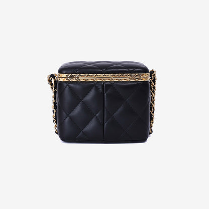 Chanel Lock Frame Vanity Case with Chain in Black Lambskin Leather with Gold Hardware
