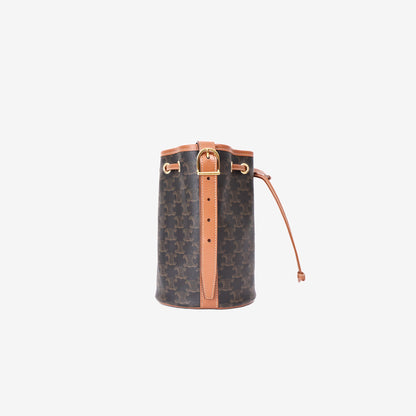 Celine Small Bucket Bag in Triomphe Canvas and Calfskin Leather with Gold Hardware side view