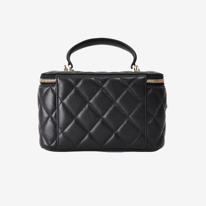 Chanel Vanity Case in Black Lambskin Leather with Gold Hardware