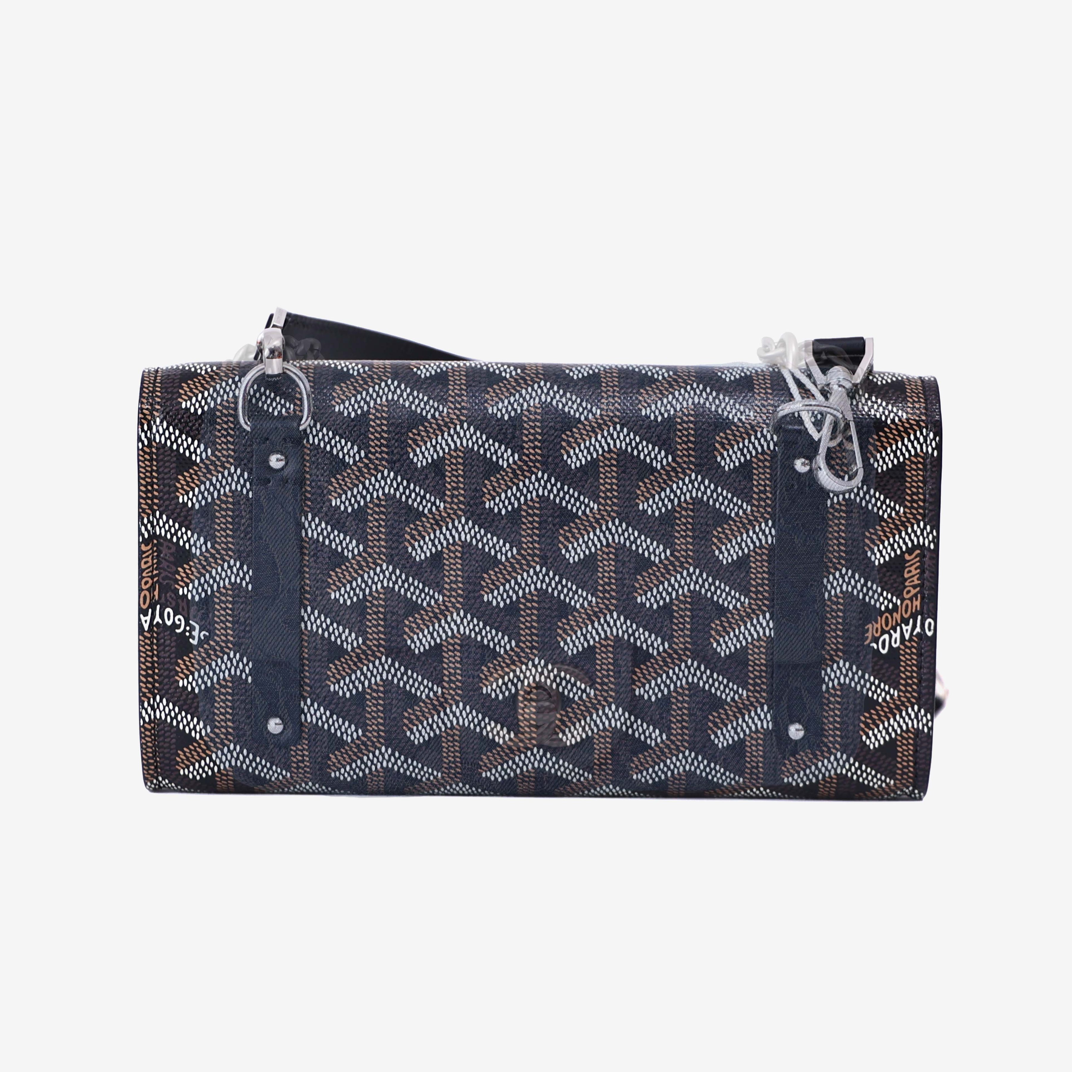 Goyard Monte Carlo PM Clutch in Black Goyardine Canvas with Leather and Wool Trim with Palladium Hardware back view
