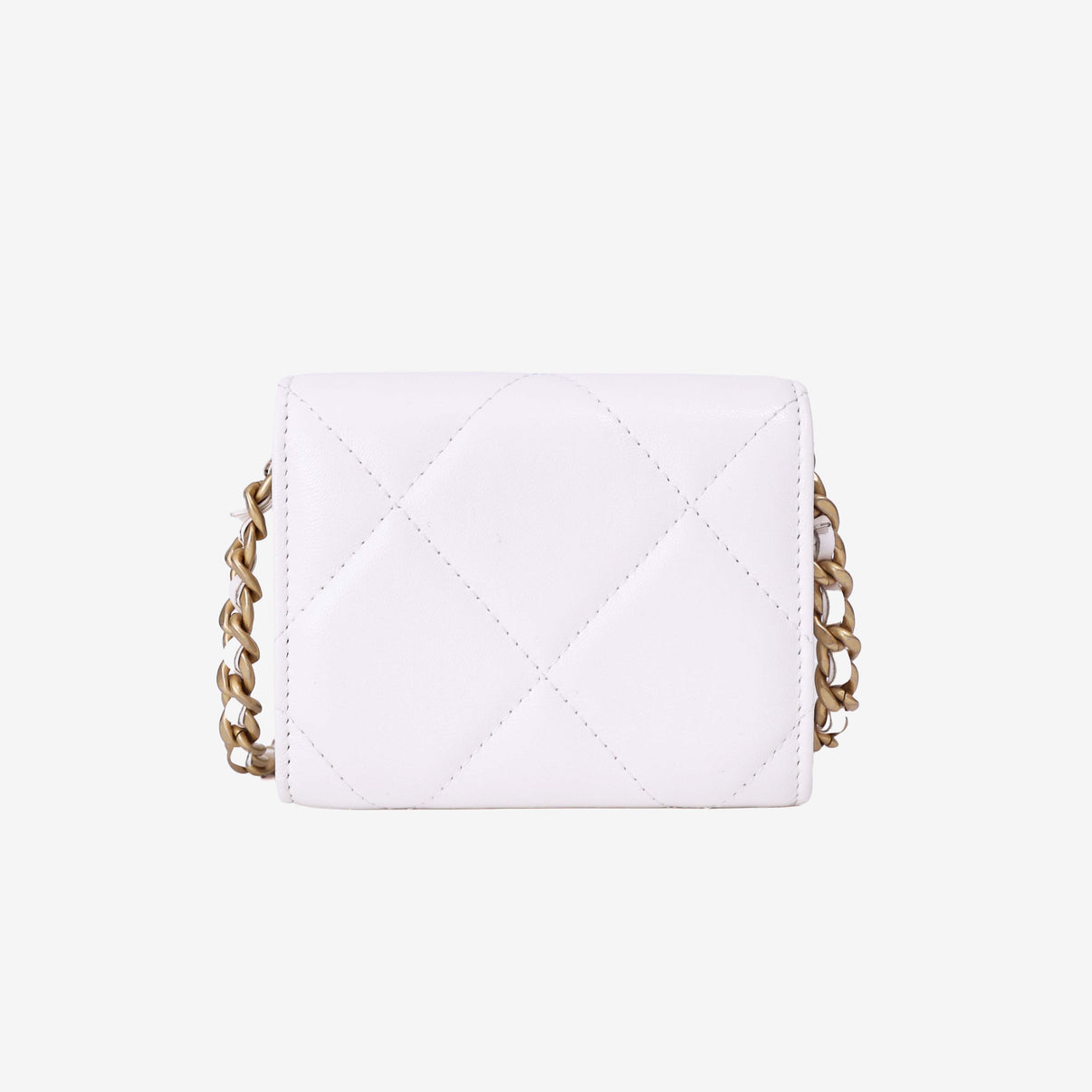 Chanel 19 Card Holder on Chain in White Lambskin Leather with Gold Hardware back view