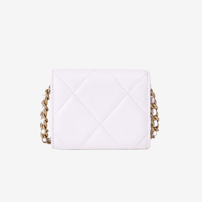 Chanel 19 Card Holder on Chain in White Lambskin Leather with Gold Hardware back view