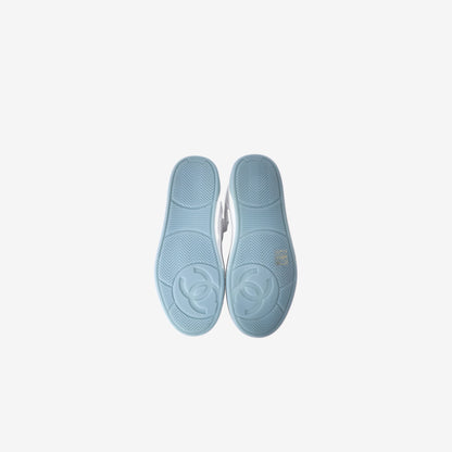 Chanel CC Sneakers in White Calfskin Leather (Size 37.5)