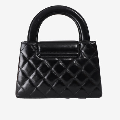 Chanel Black Quilted Nano Kelly Shopper Bag in Black Calfskin Leather with Gold Hardware