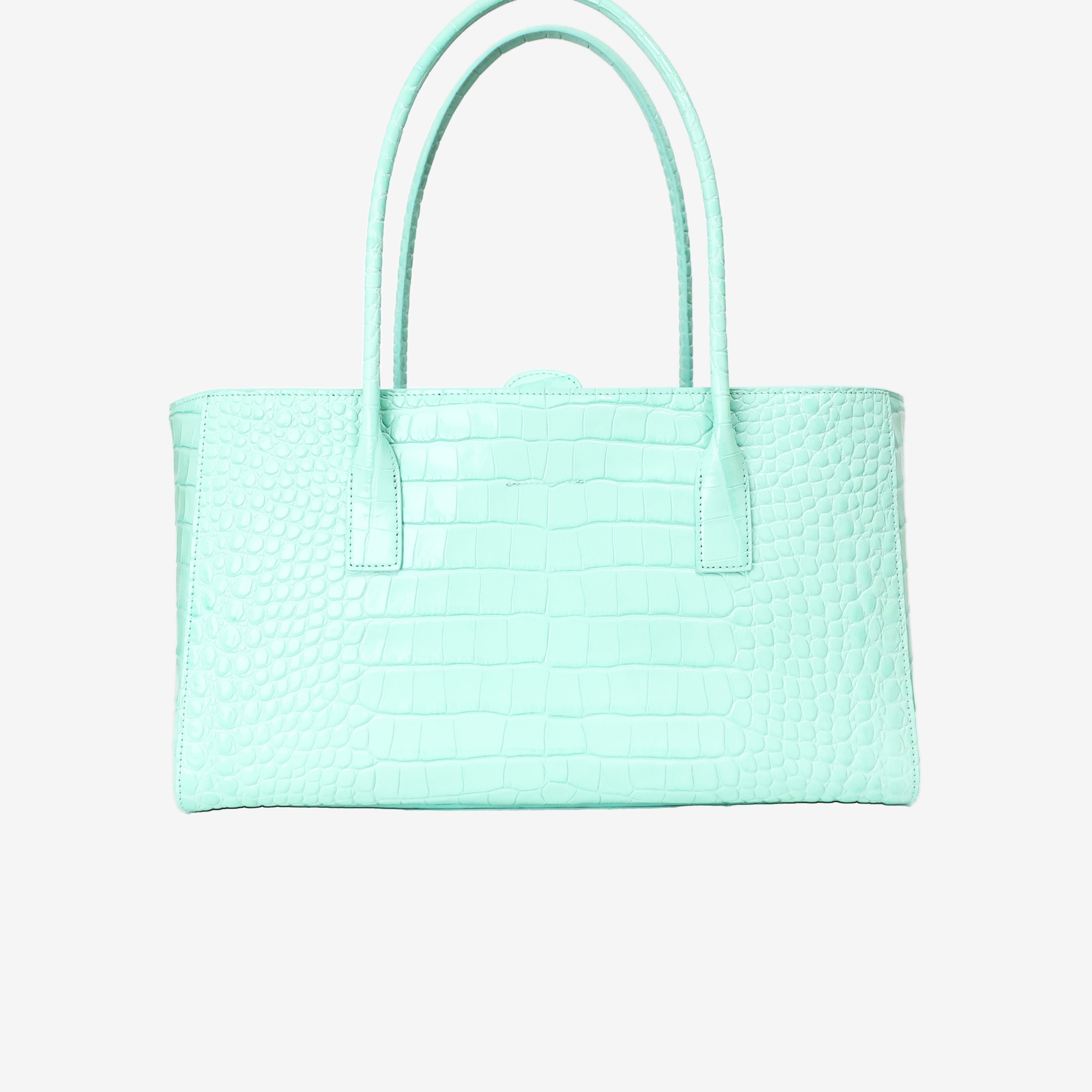 Chanel 26S Shopping Bag in Green Crocodile Embossed Calfskin Leather with Gold Hardware back view