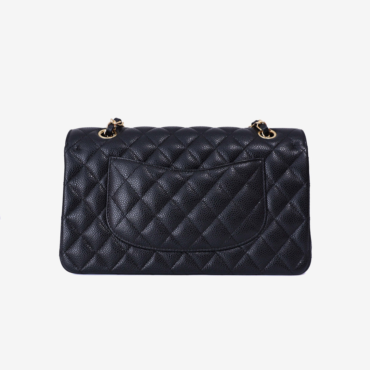 Chanel Classic Flap Bag Medium in Black Caviar Leather with Gold Hardware back view