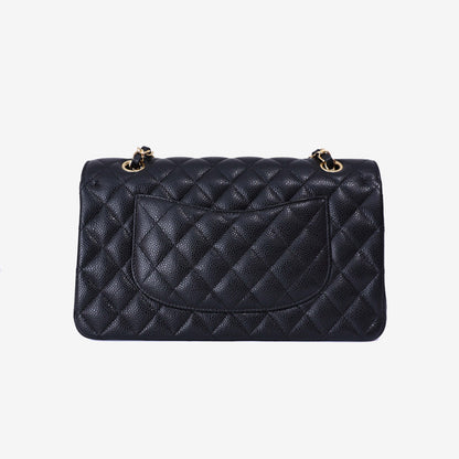Chanel Classic Flap Bag Medium in Black Caviar Leather with Gold Hardware back view