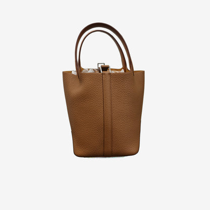 Hermès Picotin Lock 18 in Brown Taurillon Clemence Leather with Ostrich Handles and Gold Hardware