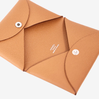 Hermès Calvi Card Holder in Gold Epsom Leather