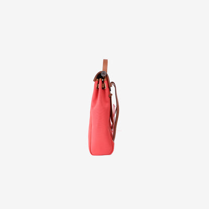 Hermès Herbag Backpack in Red Canvas and Leather with Palladium Hardware