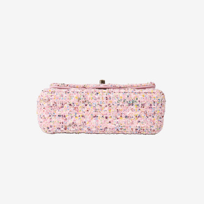 Chanel Mini Classic Rectangular Flap Bag in Pink Multicolour Tweed with Gold Hardware