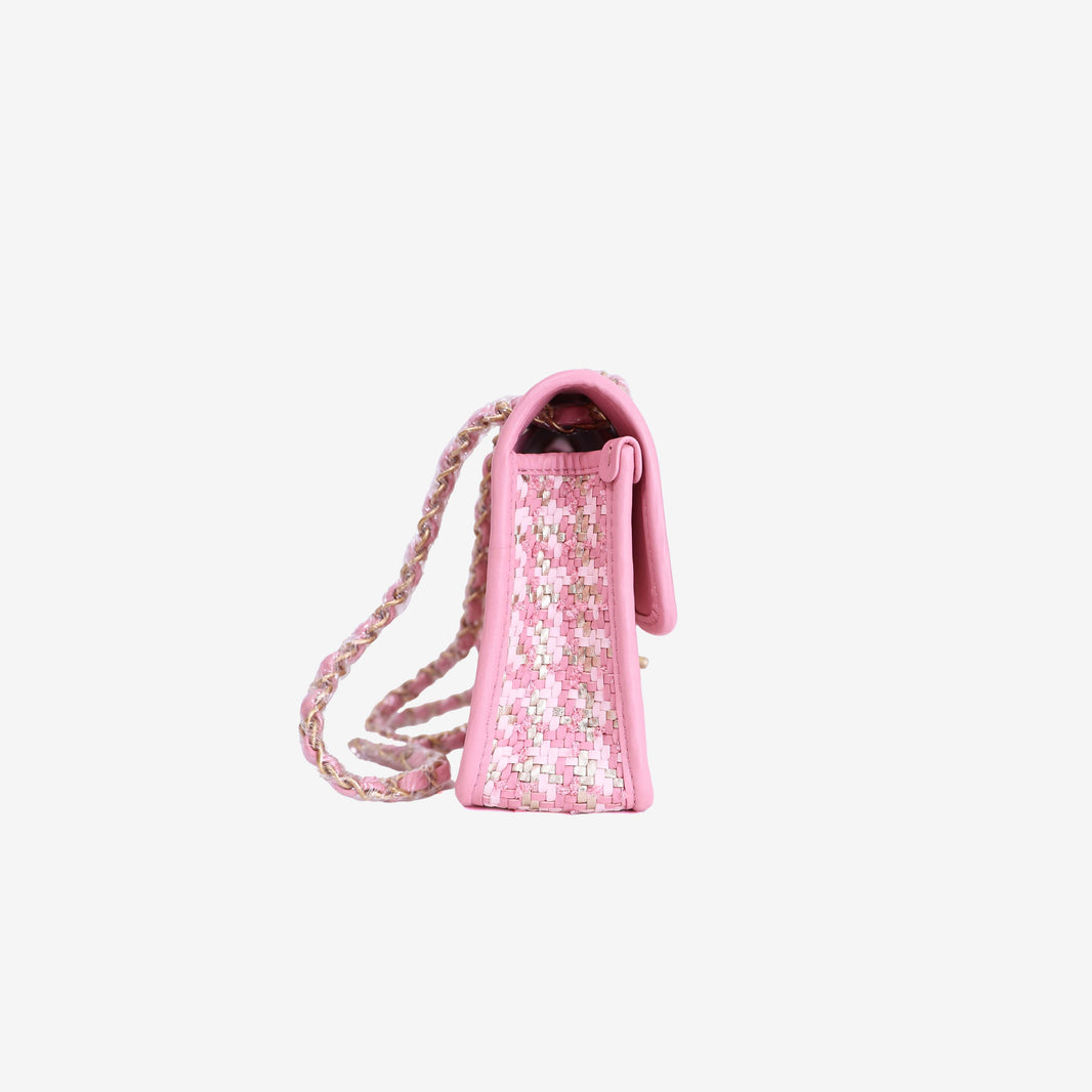 Chanel 23C Pink Woven Flap Bag in Pink Woven Leather with Gold Hardware side view