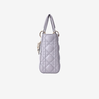 Dior Lady Dior Small in Grey Lambskin Leather with Gold Hardware