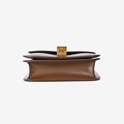 Celine Small Box Bag in Brown Calfskin Leather with Gold Hardware