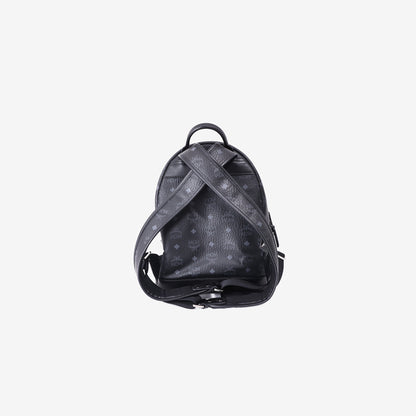 MCM Stark Side Studs Backpack in Black Visetos Coated Canvas with Gunmetal Hardware