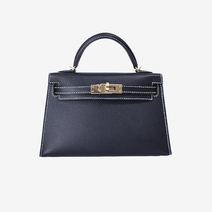 Hermès Mini Kelly 20 HSS in Black Epsom Leather with Gold Hardware front view