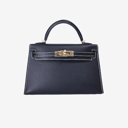 Hermès Mini Kelly 20 HSS in Black Epsom Leather with Gold Hardware front view