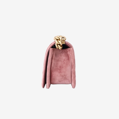 Chanel Small Boy Bag in Pink Velvet with Gold Hardware