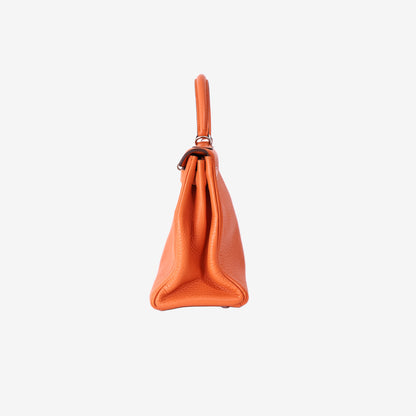 Hermès Kelly 28 in Orange Clemence Leather with Palladium Hardware