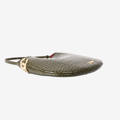 Chanel 26K Hobo Handbag in Khaki Crocodile-Embossed Calfskin Leather with Gold Hardware
