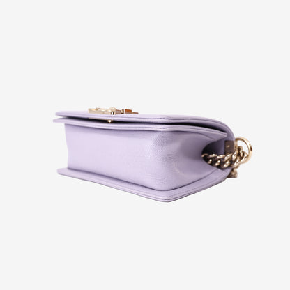 Chanel Small Boy Bag in Light Purple Caviar Leather with Gold Hardware