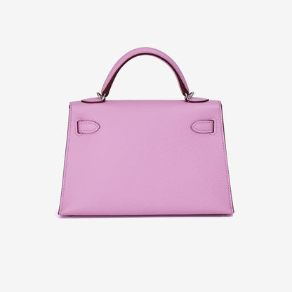 Hermès Mini Kelly 20 in Mauve Sylvestre Epsom Leather with Palladium Hardware back view