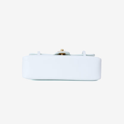 Chanel 26P Preppy Flap Small in Light Blue Calfskin Leather with Gold Hardware bottom view