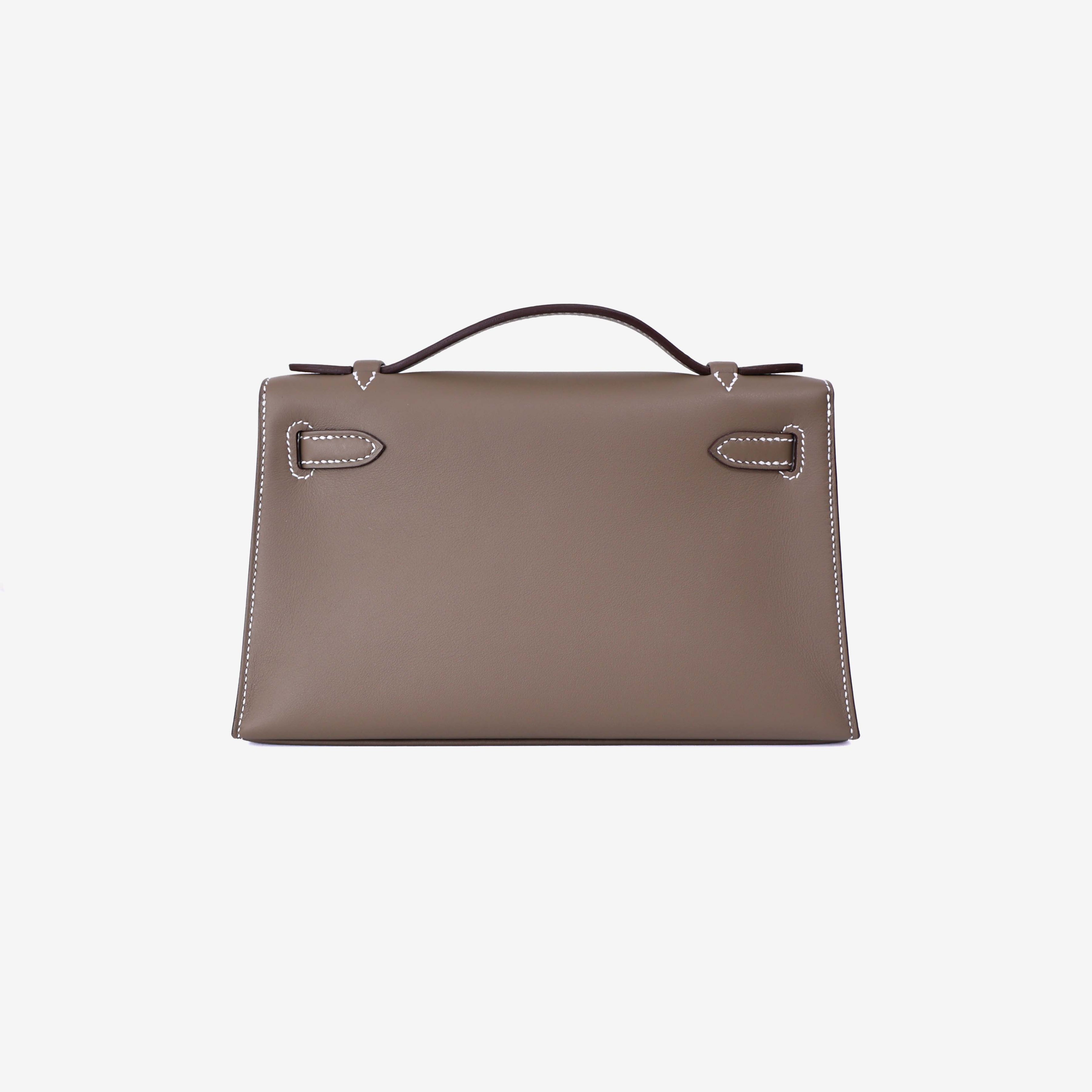 Hermès Kelly Pochette in Etoupe Swift Leather with Palladium Hardware back view