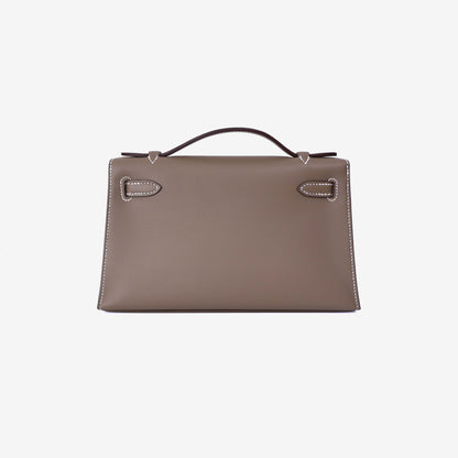 Hermès Kelly Pochette in Etoupe Swift Leather with Palladium Hardware back view
