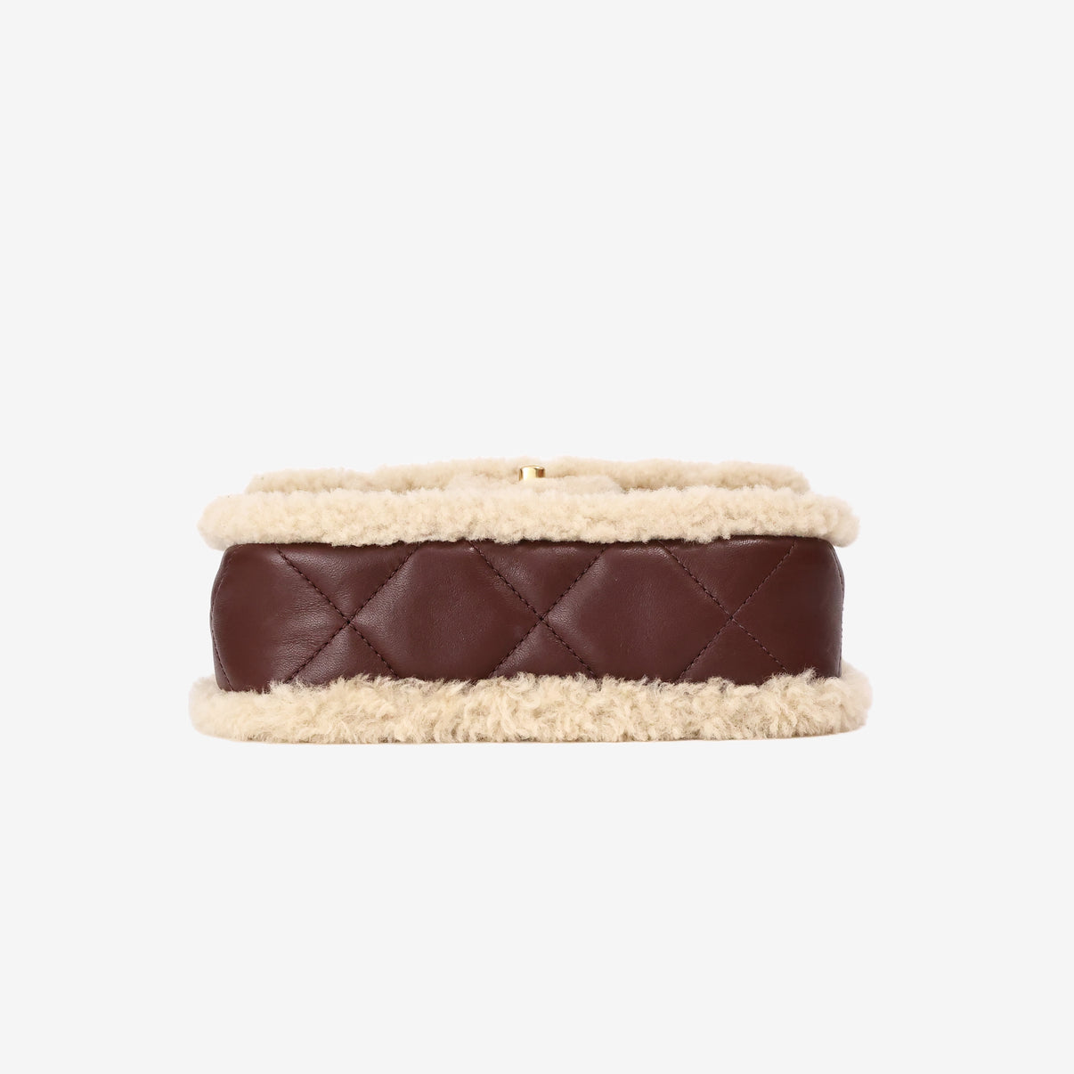 Chanel Shearling Lambskin Quilted Mini Flap in Beige/Brown Lambskin Leather with Shearling bottom view