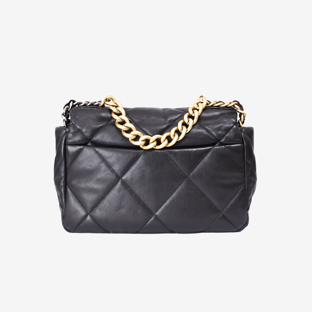 Chanel 19 Medium Flap Bag in Black Goatskin Leather with Mixed Hardware back view