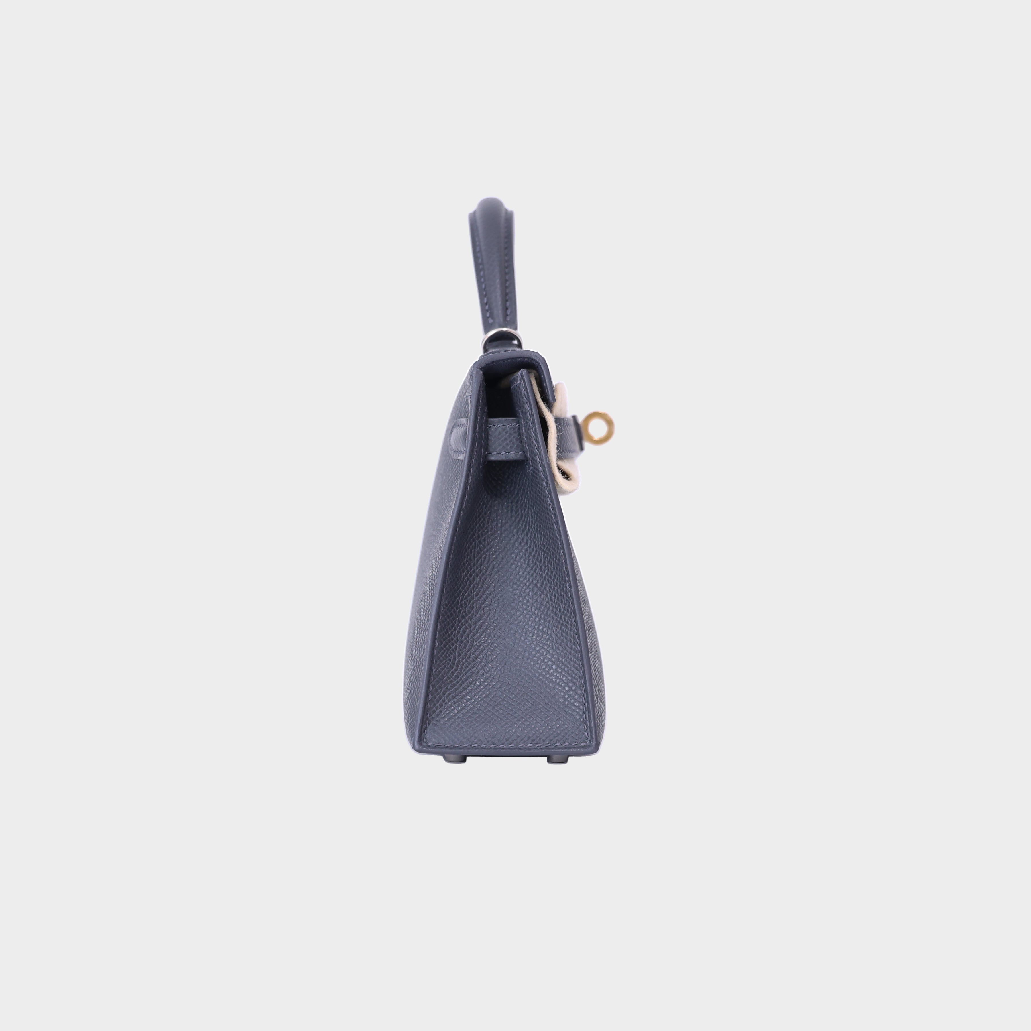 Hermès Mini Kelly 20 in Ardoise Epsom Leather Electrum Hardware side view