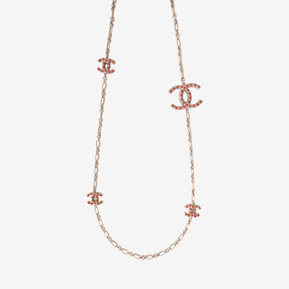 Chanel CC Red Bead Chain Necklace in Gold-Tone Metal