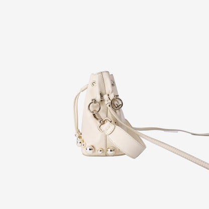 Fendi Mon Trésor Mini Bucket Bag in Ivory/Off-White Calfskin Leather with Gold Hardware