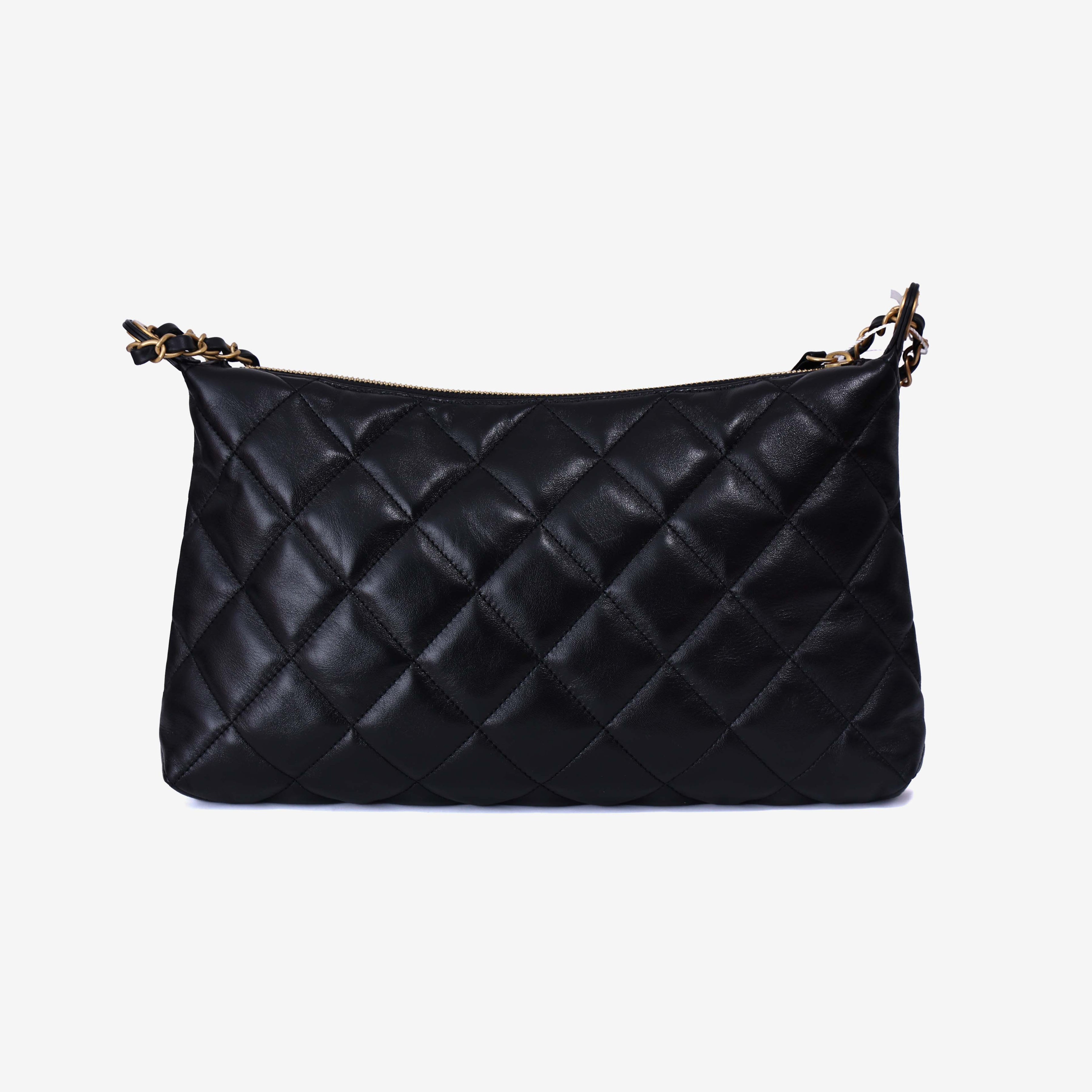 Chanel Matelassé Small Hobo Shoulder Bagin Black Lambskin Leather with Gold Hardware back view