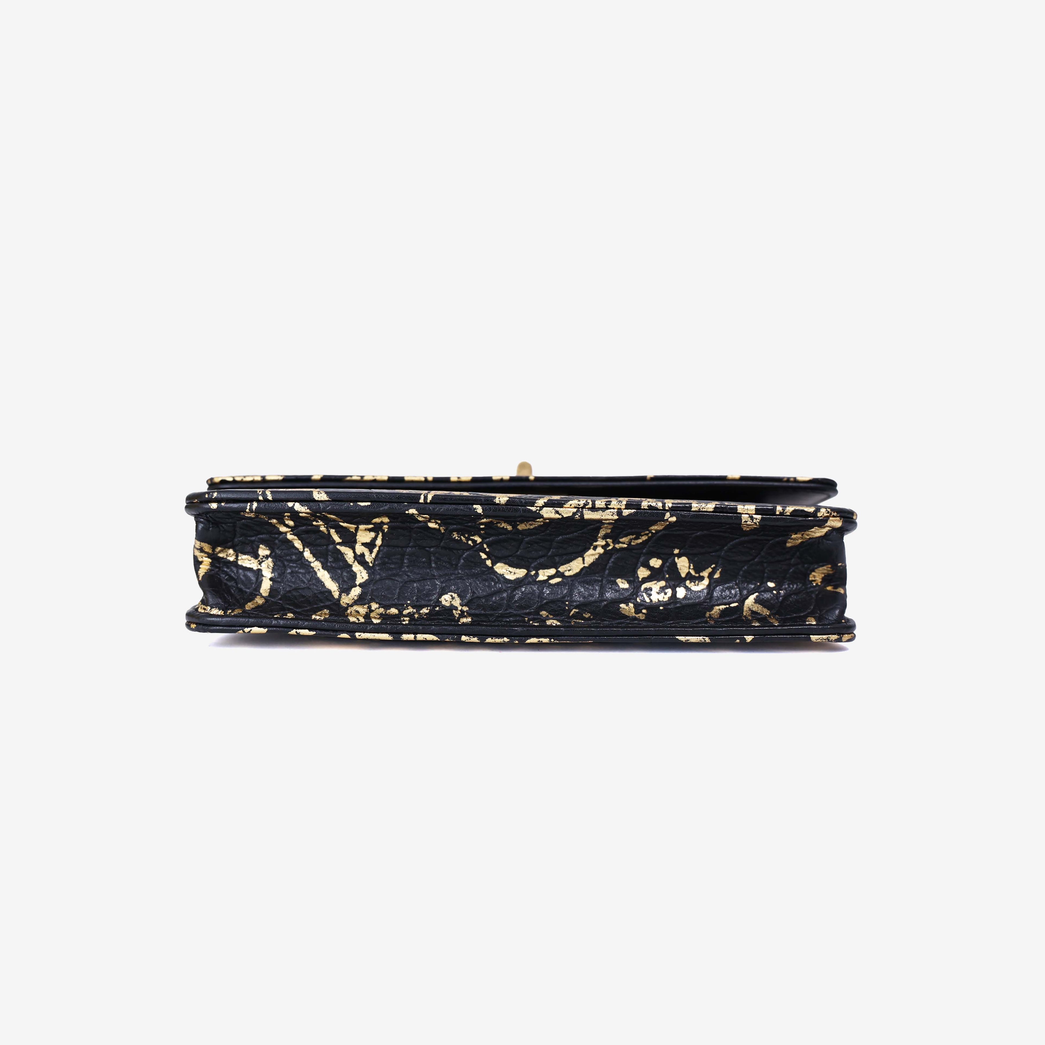 Chanel 2.55 Wallet on Chain in Black Calfskin Leather with Gold Hardware bottom view