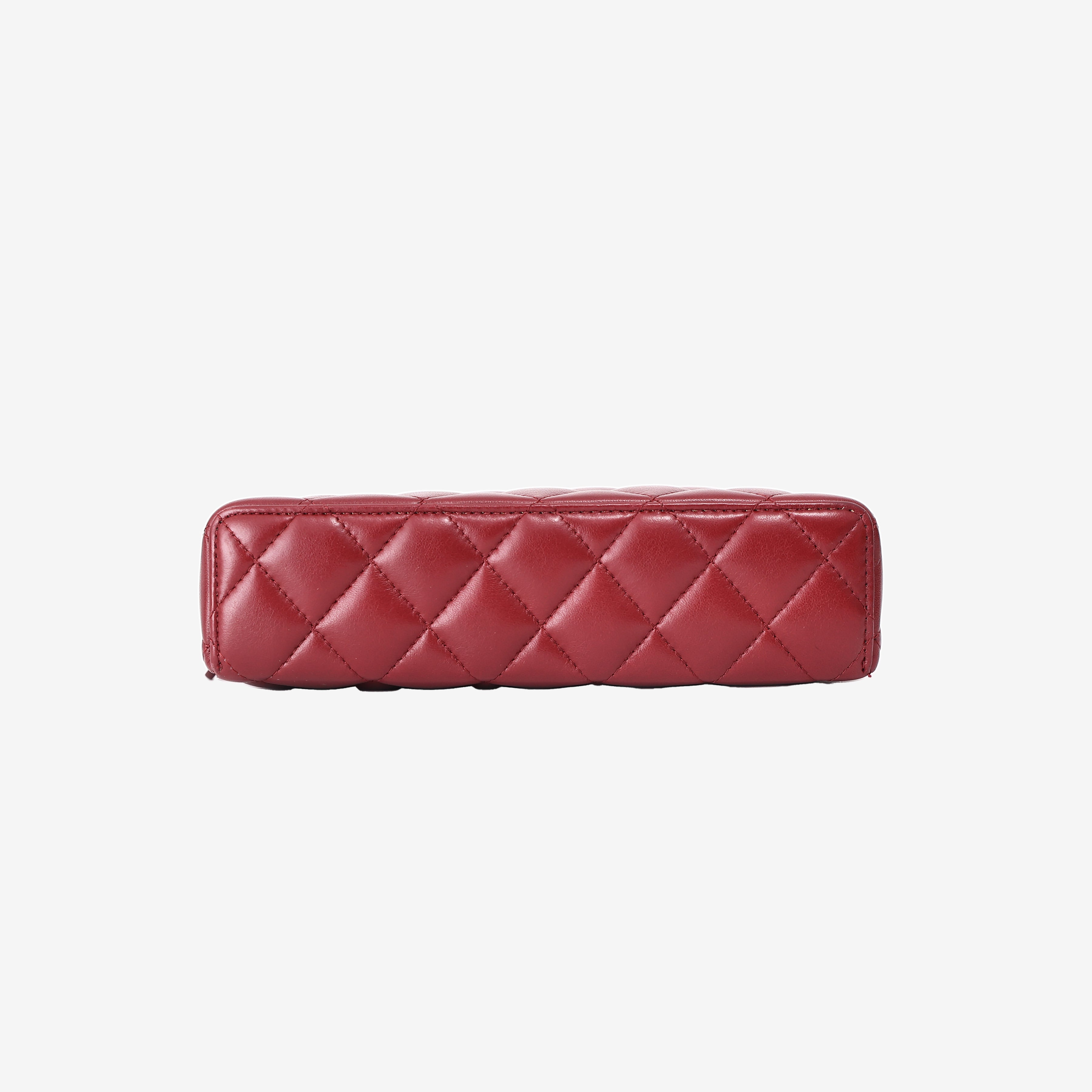Chanel Vanity Bag with Top Handle in Burgundy Lambskin Leather with Gold Hardware bottom view