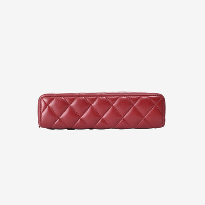 Chanel Vanity Bag with Top Handle in Burgundy Lambskin Leather with Gold Hardware bottom view